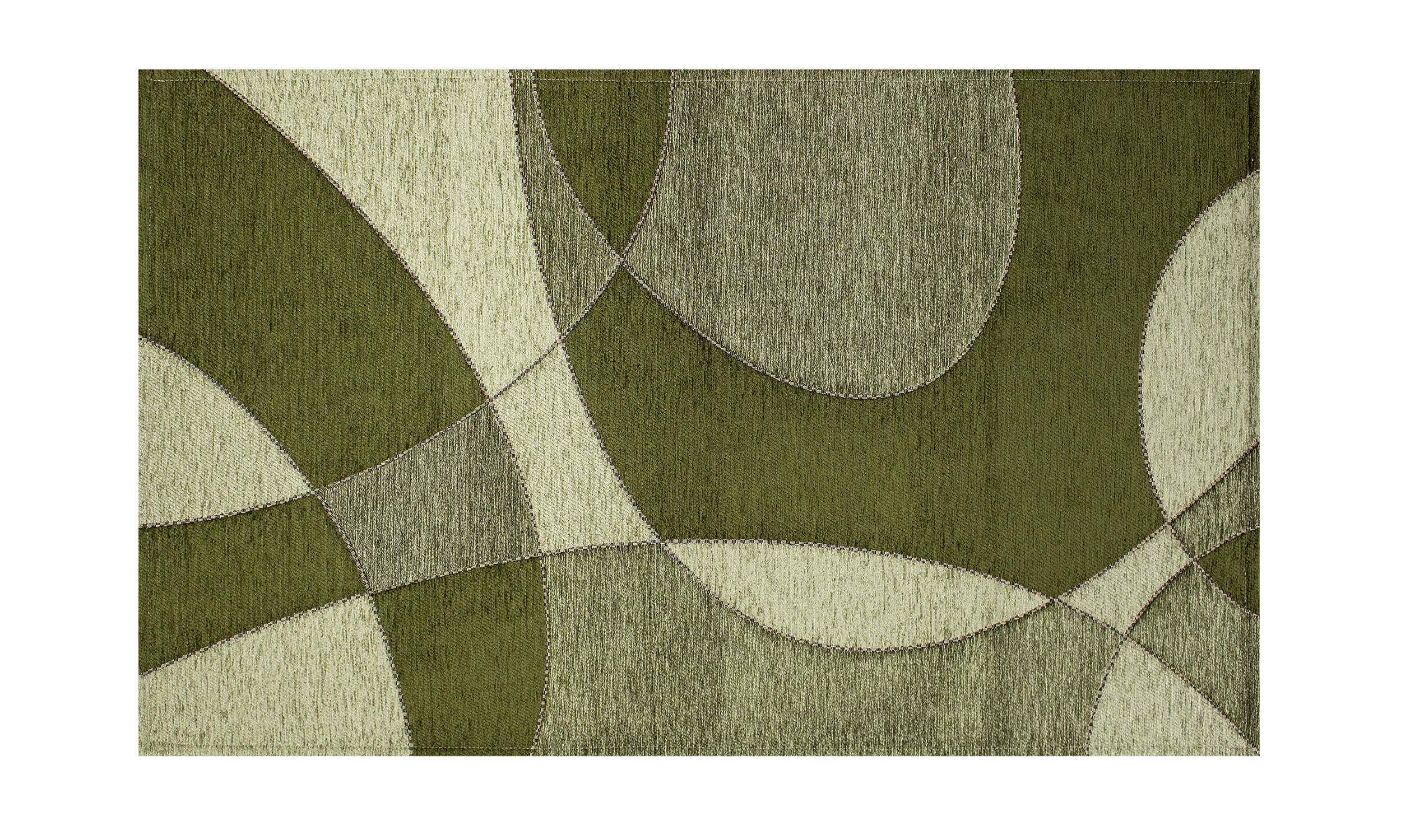 Modern green area rug with abstract circles, 65x115 cm, soft and easy to clean, perfect for any room.