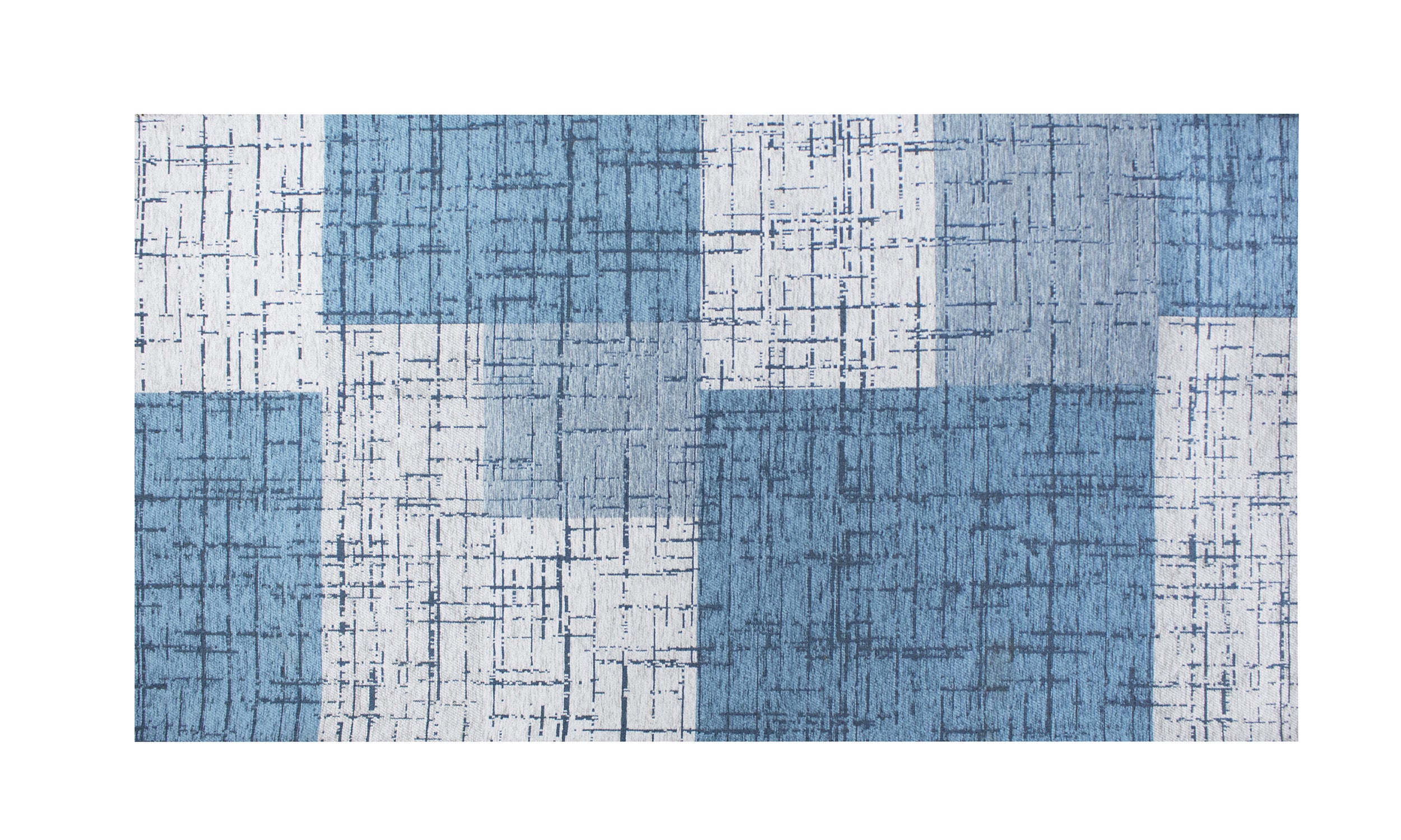 Geometric blue area rug with a textured pattern, 115x175 cm, anti-slip design for modern interiors.
