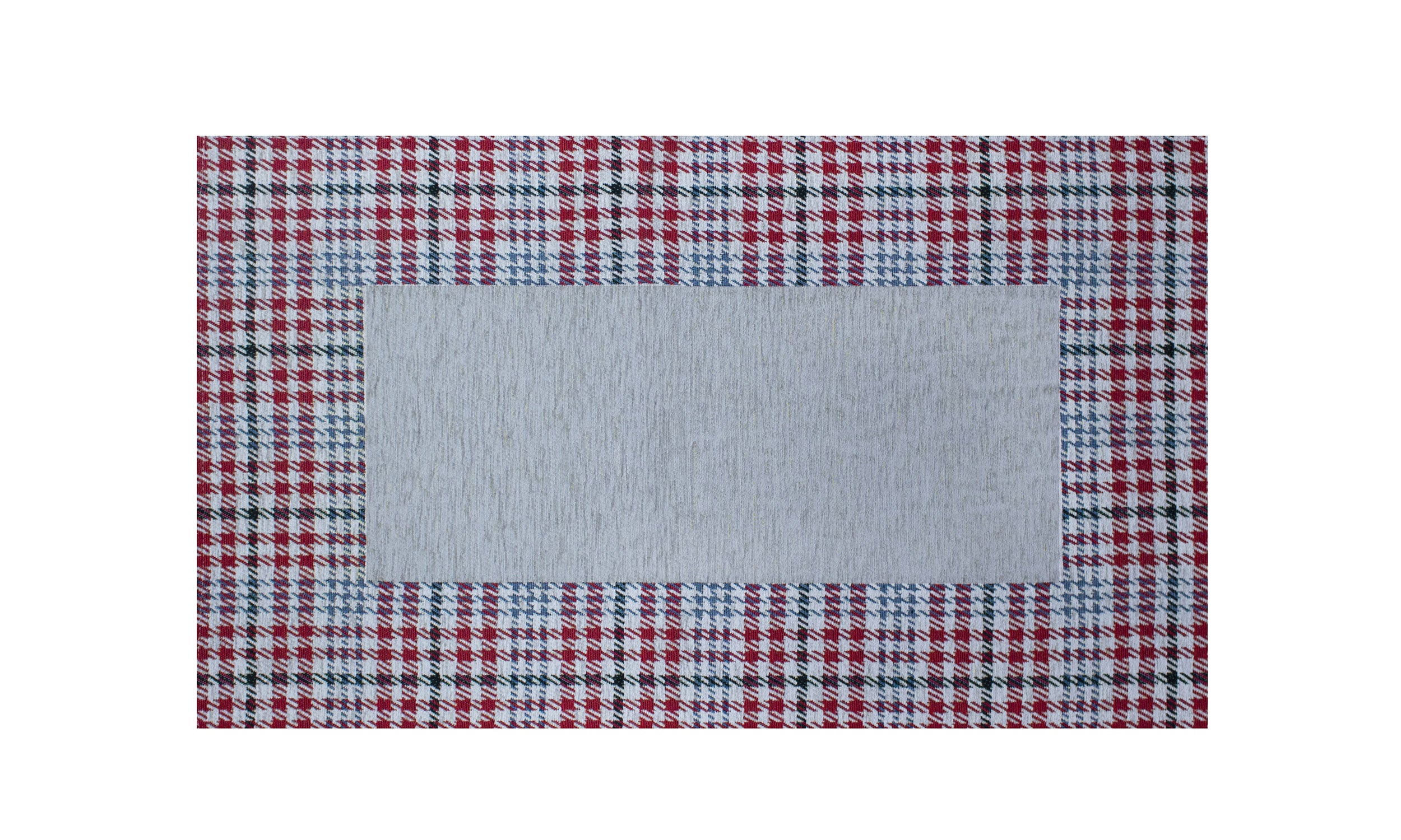Tappeto da cucina Dis.Oxford grigio perla 57x80 cm con motivo a quadri rossi e bianchi, antiscivolo e moderno.