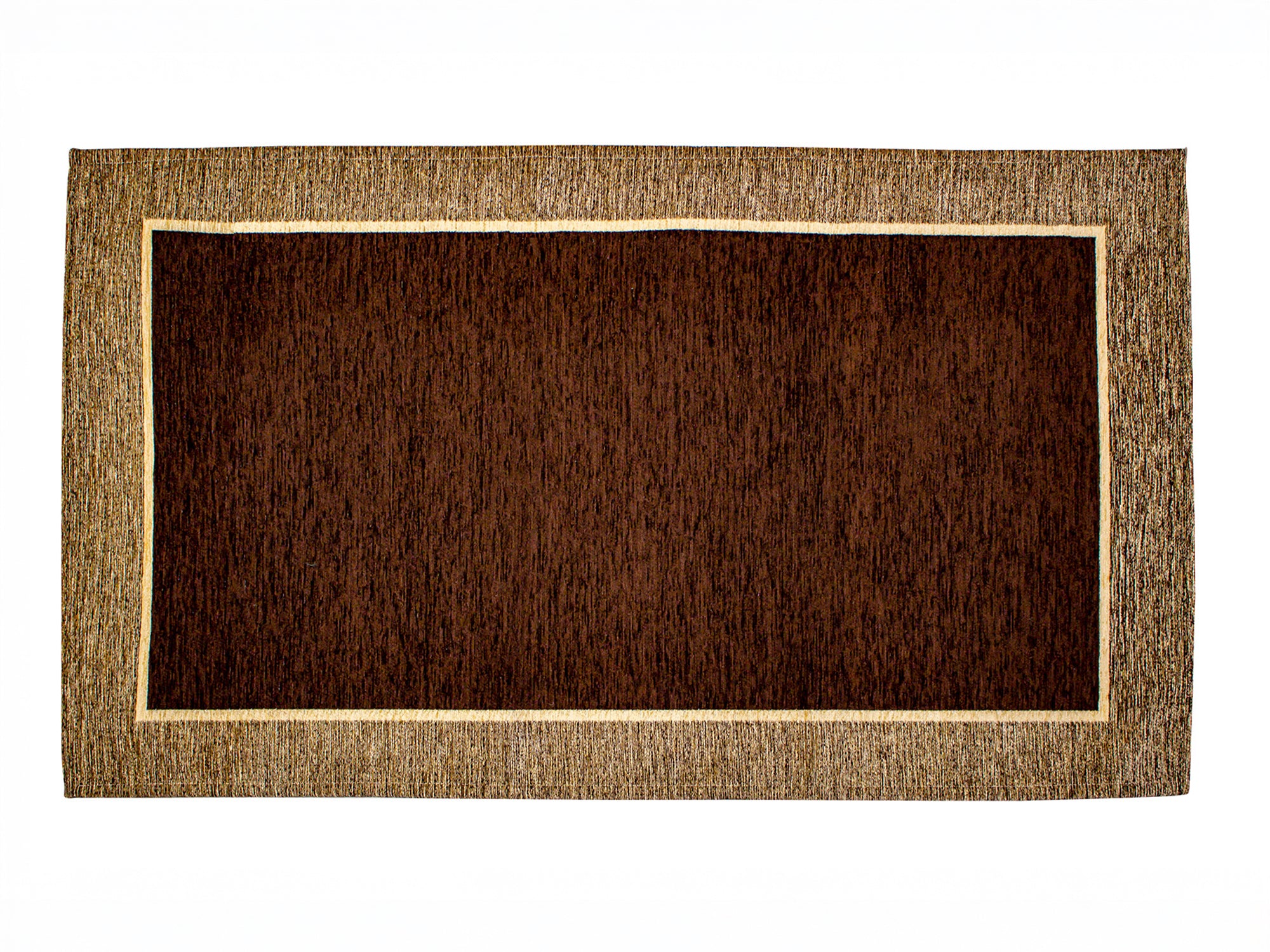 Tappeto arredamento dis.roma marrone fondente 115x175 cm con bordo beige antiscivolo, moderno e morbido.