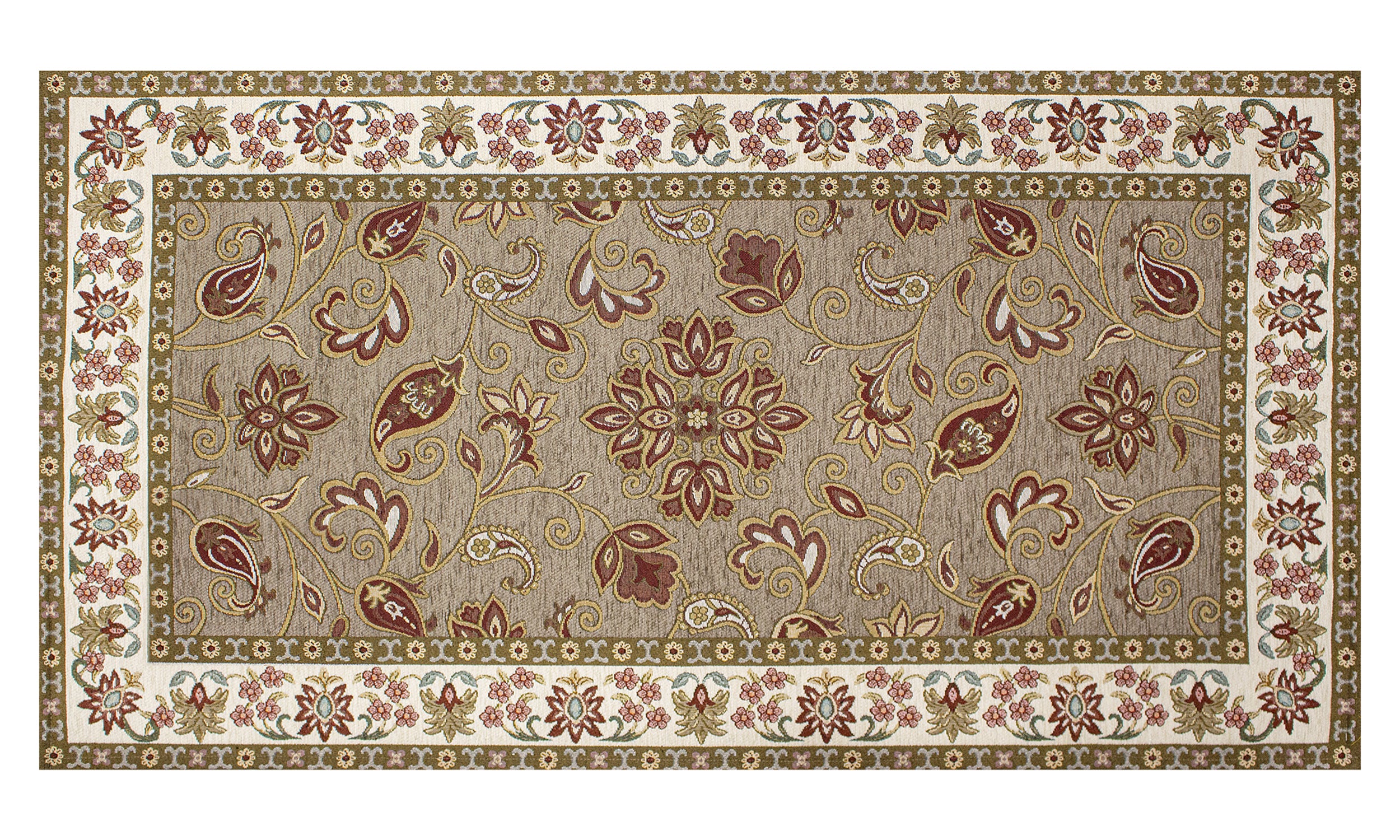Tappeto arredamento con design floreale in tonalità marrone e beige, dimensioni 65x115 cm.