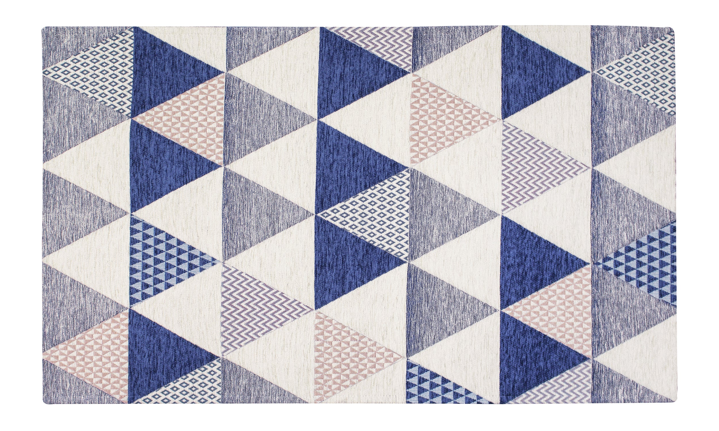 Modern blue triangle rug, non-slip, 115x175 cm, soft chenille, perfect for any room decor.
